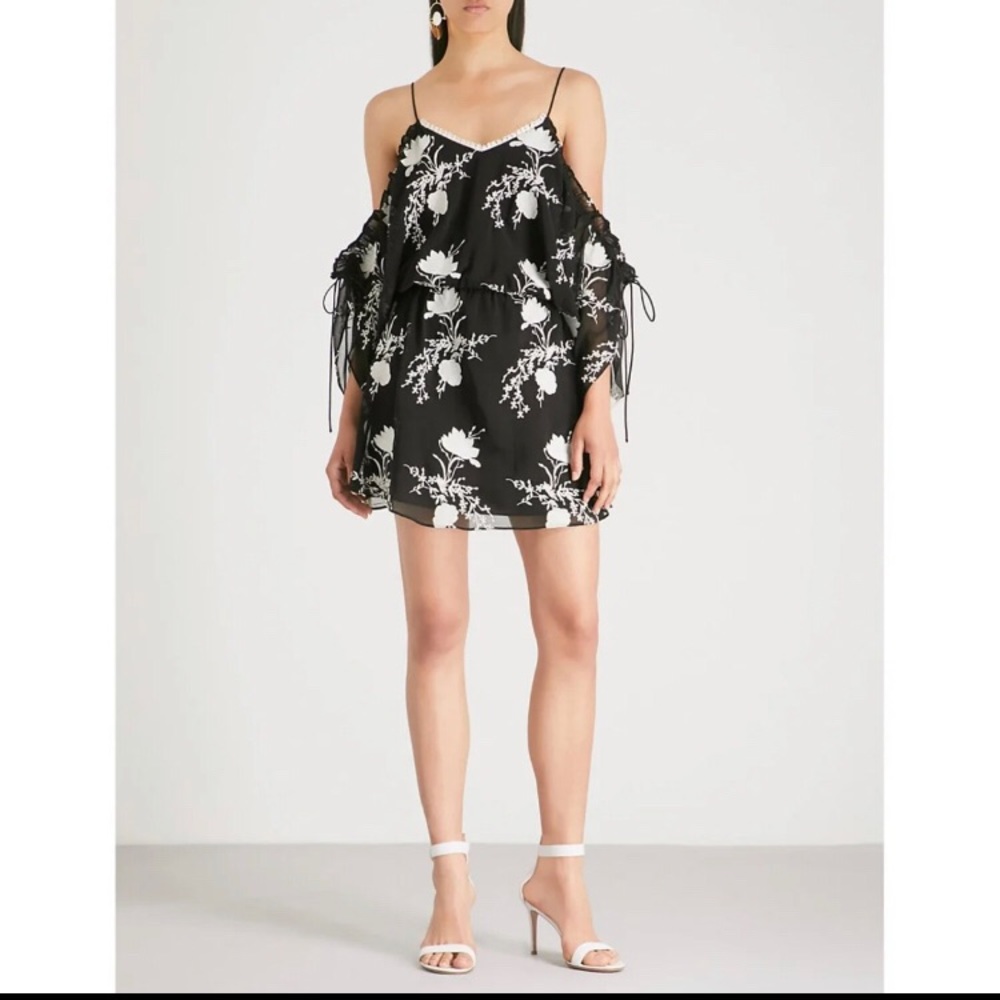 Alice + Olivia Holden Cold Shoulder Embroidered Chiffon Dress Size Medium - Picture 6 of 15